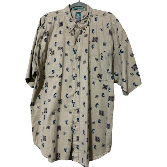 McIntosh & Seymour mens sz XXL beige patterned short sleeve casual button shirt - Picture 1 of 11